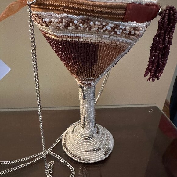 Tik Tok Viral Beaded Espresso Shaped Martini Handbag Purse NWT - Silver Chain - Picture 3 of 8